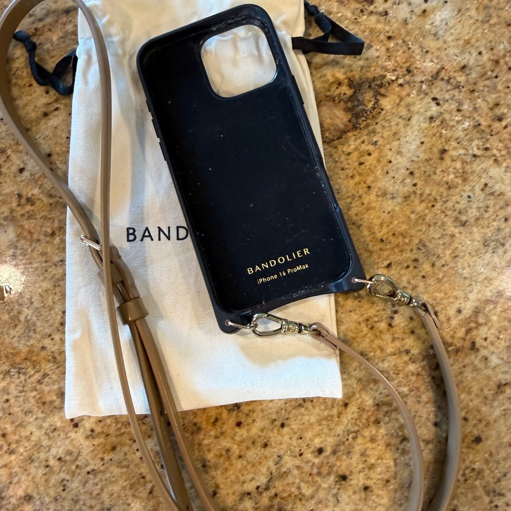 Bandolier Taupe Leather Crossbody Phone Bag with Strap - Picture 3 of 4